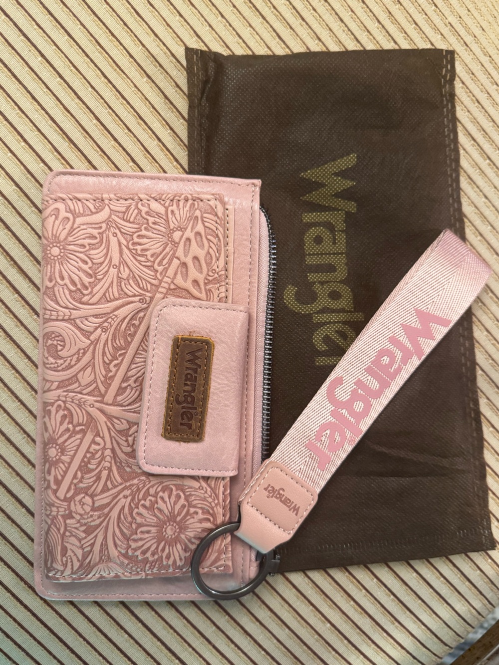 Wrangler Pink Embossed Floral Wristlet Wallet